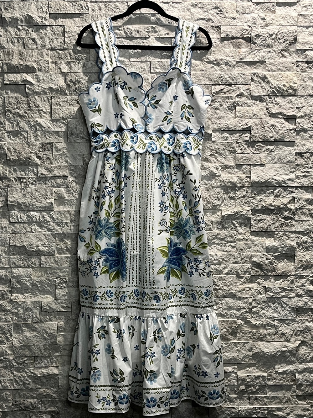 FARM Rio Sleeveless Scallop-Trim Printed Midi Dress Sz-M - Picture 4 of 15